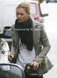 CHANEL 06A Black Herringbone Chevron Wool Tweed Jacket Kate Moss 38 シャネル ブラック シェベロン ウール ツイード ジャケット ケイトモス着 即発