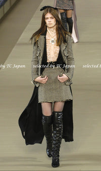 CHANEL 06A Black Herringbone Chevron Wool Tweed Jacket Kate Moss 38 シャネル ブラック シェベロン ウール ツイード ジャケット ケイトモス着 即発