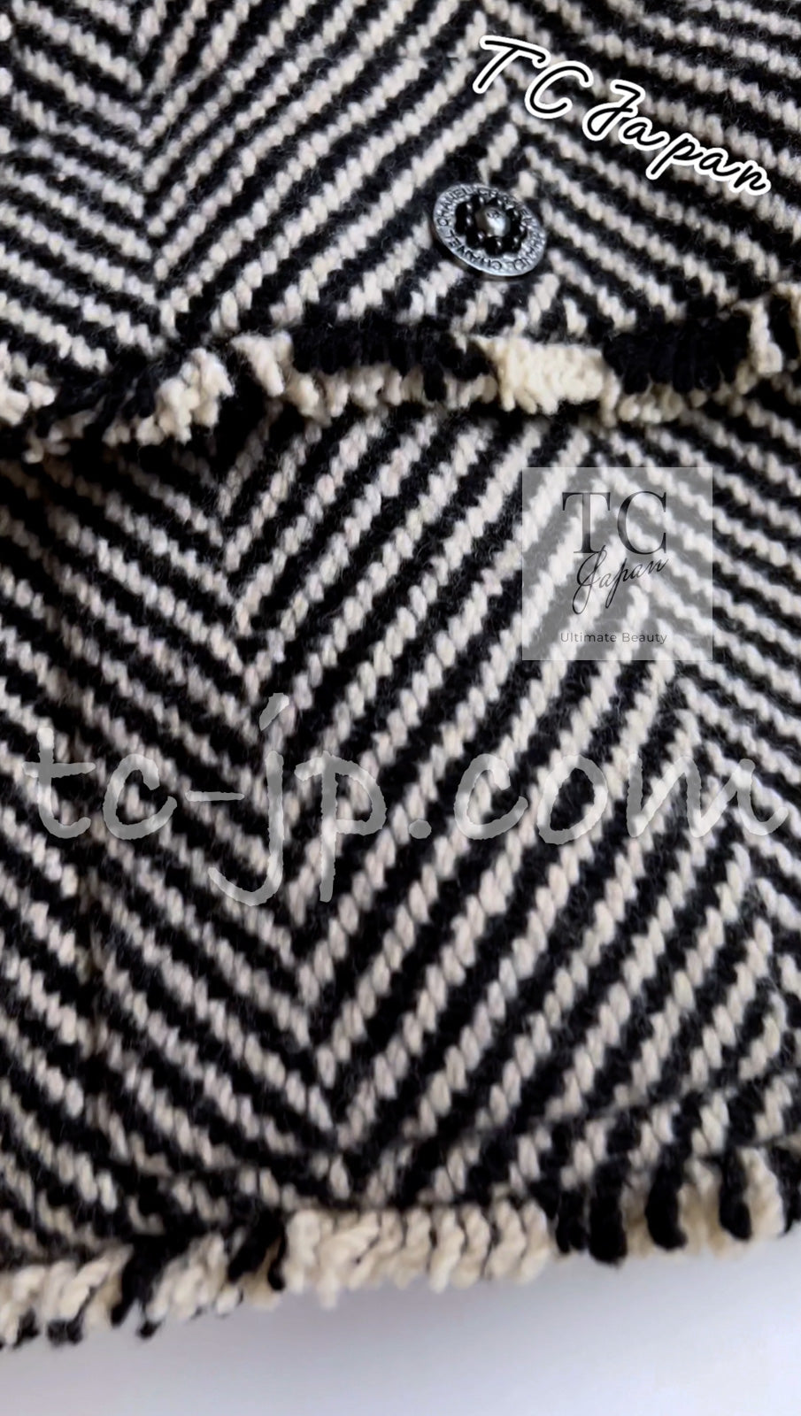 CHANEL 06A Black Herringbone Chevron Wool Tweed Jacket Kate Moss 38 シャネル ブラック シェベロン ウール ツイード ジャケット ケイトモス着 即発