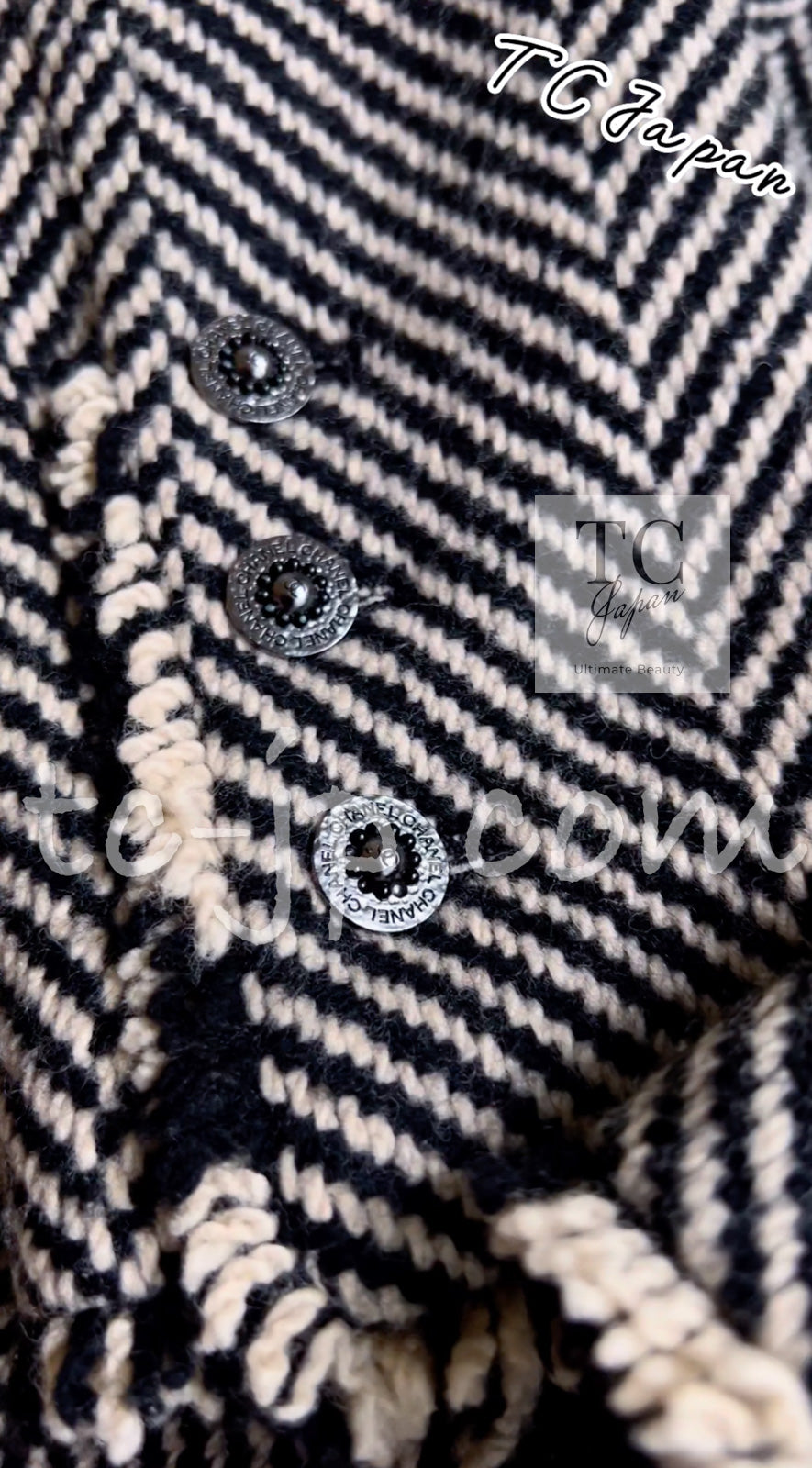 CHANEL 06A Black Herringbone Chevron Wool Tweed Jacket Kate Moss 38 シャネル ブラック シェベロン ウール ツイード ジャケット ケイトモス着 即発