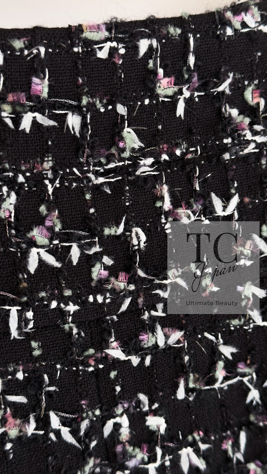 CHANEL 06A Black Purple Wool Cotton Mohair Ribbon Tweed Jacket Skirt Suit 34 36 シャネル ブラック パープル ウール コットン モヘア リボン ツイード ジャケット スカート スーツ 即発