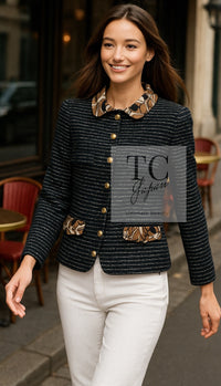 CHANEL 05S Black Brown Beige Cotton Tweed Jacket 40 シャネル ブラック ブラウン ベージュ CC ロゴ 裏地 コットン ツイード ジャケット 即発