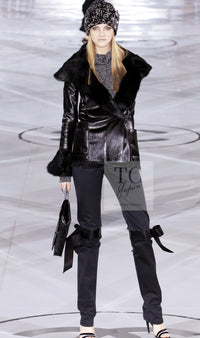 CHANEL 05A Black Rabbit Lapan Leather Jacket Coat 36 38 40 42 シャネル ブラック レザー ラビットファー ラパン ジャケット コート 即発