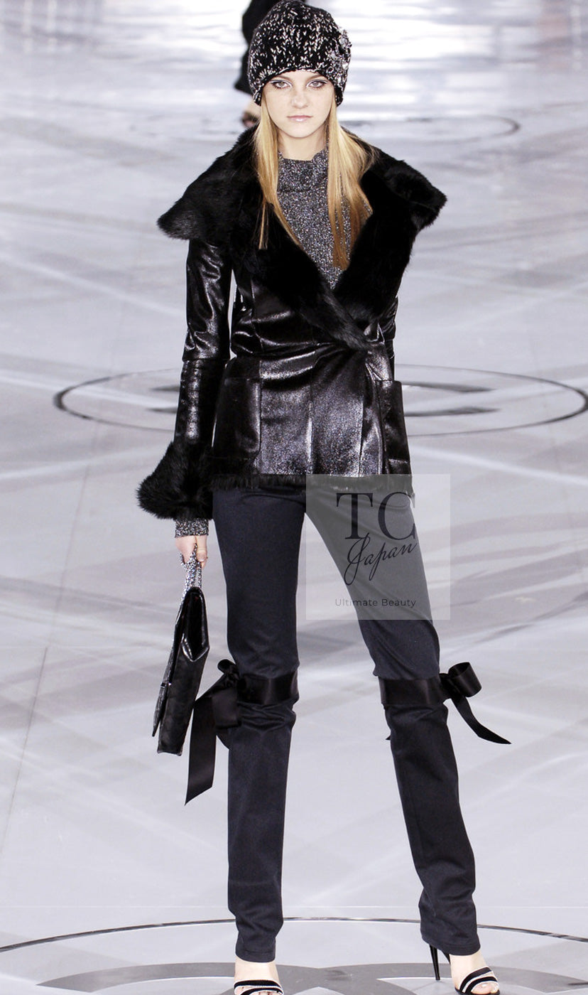 CHANEL 05A Black Rabbit Lapan Leather Jacket Coat 36 38 40 42 シャネル ブラック レザー ラビットファー ラパン ジャケット コート 即発