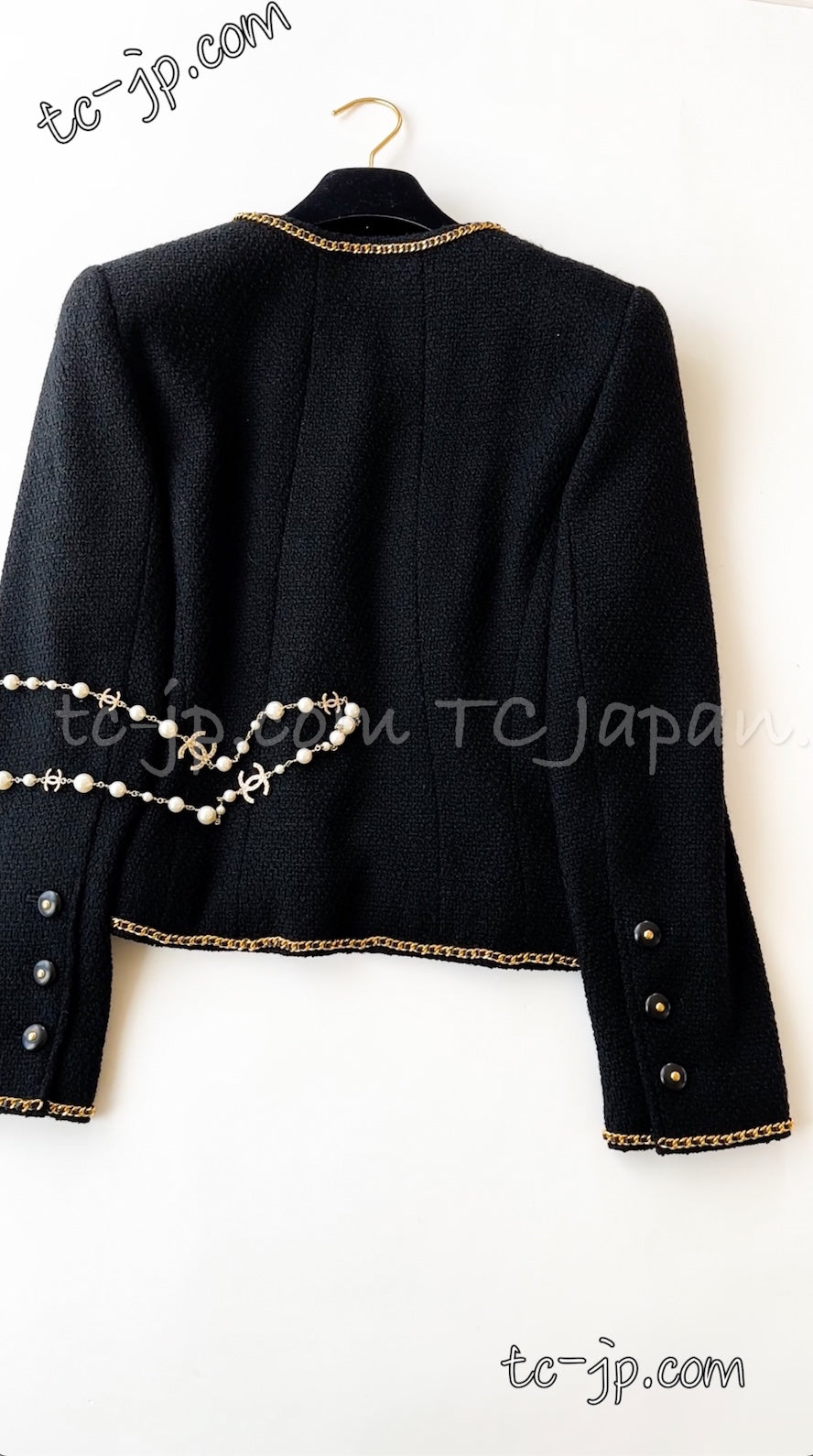 CHANEL 95A Vintage Black Gold Chain Trim Tweed Jacket 38 シャネル ヴィンテージ ブラック ゴールドチェーン トリミング ツイード ジャケット 即発