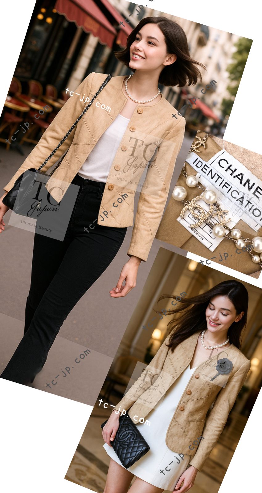 CHANEL 00C Beige Calf Skin Suede Leather Collarless Jacket 34 36 シャネル ベージュ カーフスキン スウェード レザー ノーカラー ジャケット 即発