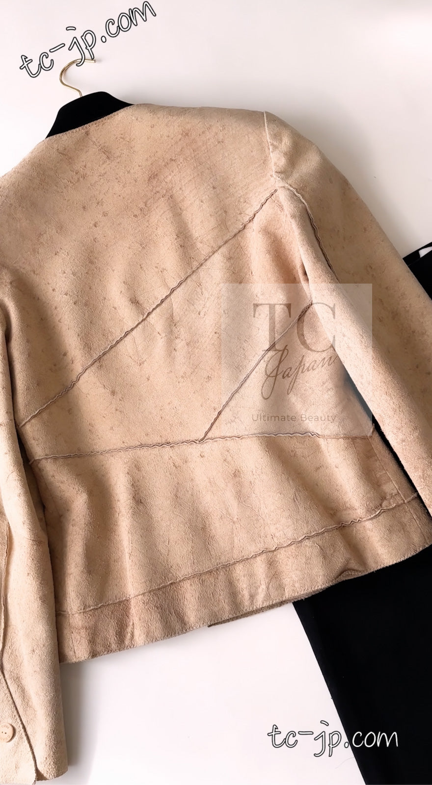 CHANEL 00C Beige Calf Skin Suede Leather Collarless Jacket 34 36 シャネル ベージュ カーフスキン スウェード レザー ノーカラー ジャケット 即発