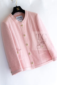 CHANEL 16C Pink CC Pearl Buttons Cotton Collarless Jacket 34 シャネル 一番人気 ピンク CC パール ボタン コットン ノーカラー ジャケット 即発