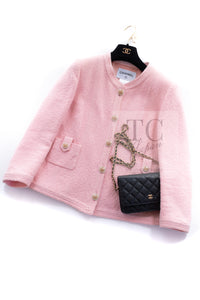 CHANEL 16C Pink CC Pearl Buttons Cotton Collarless Jacket 34 シャネル 一番人気 ピンク CC パール ボタン コットン ノーカラー ジャケット 即発