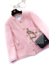 CHANEL 16C Pink CC Pearl Buttons Cotton Collarless Jacket 34 シャネル 一番人気 ピンク CC パール ボタン コットン ノーカラー ジャケット 即発