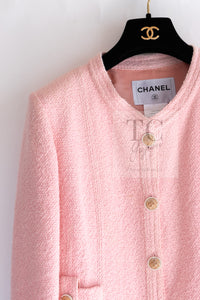 CHANEL 16C Pink CC Pearl Buttons Cotton Collarless Jacket 34 シャネル 一番人気 ピンク CC パール ボタン コットン ノーカラー ジャケット 即発