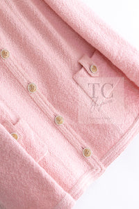 CHANEL 16C Pink CC Pearl Buttons Cotton Collarless Jacket 34 シャネル 一番人気 ピンク CC パール ボタン コットン ノーカラー ジャケット 即発