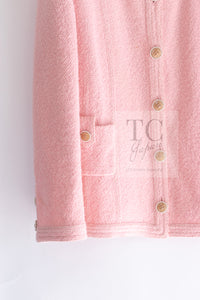 CHANEL 16C Pink CC Pearl Buttons Cotton Collarless Jacket 34 シャネル 一番人気 ピンク CC パール ボタン コットン ノーカラー ジャケット 即発