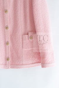 CHANEL 16C Pink CC Pearl Buttons Cotton Collarless Jacket 34 シャネル 一番人気 ピンク CC パール ボタン コットン ノーカラー ジャケット 即発