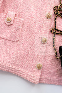 CHANEL 16C Pink CC Pearl Buttons Cotton Collarless Jacket 34 シャネル 一番人気 ピンク CC パール ボタン コットン ノーカラー ジャケット 即発