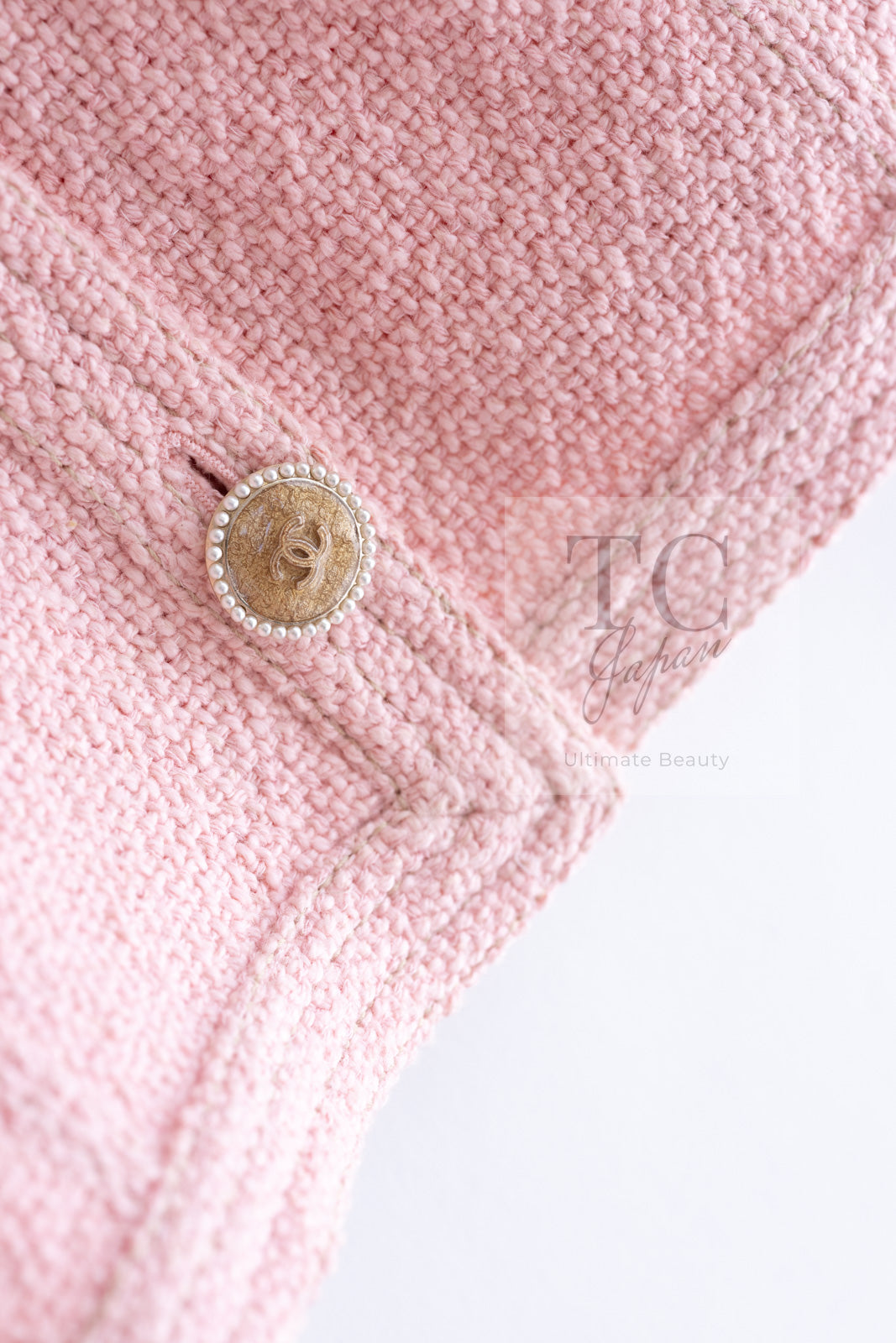 CHANEL 16C Pink CC Pearl Buttons Cotton Collarless Jacket 34 シャネル 一番人気 ピンク CC パール ボタン コットン ノーカラー ジャケット 即発