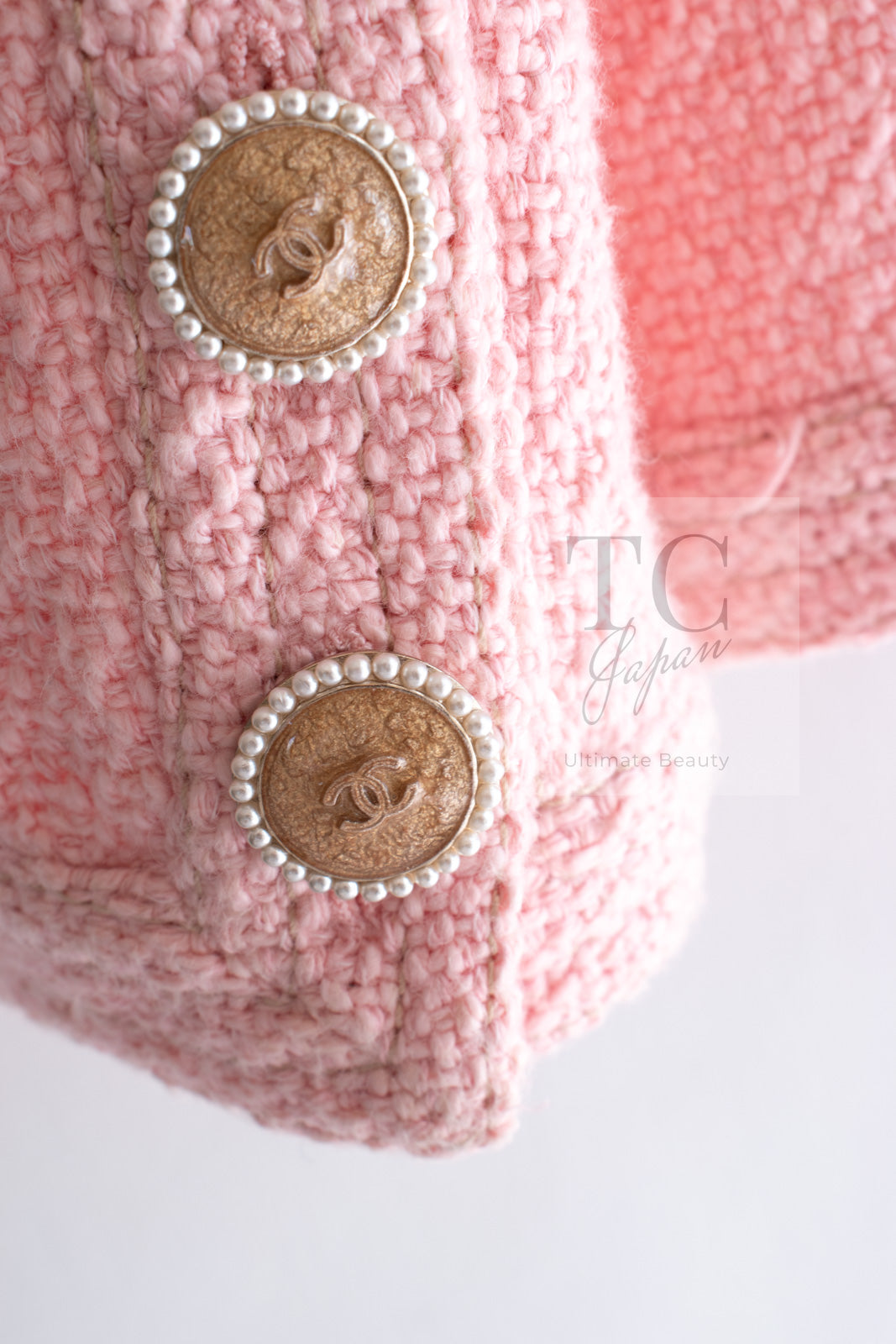 CHANEL 16C Pink CC Pearl Buttons Cotton Collarless Jacket 34 シャネル 一番人気 ピンク CC パール ボタン コットン ノーカラー ジャケット 即発