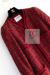 CHANEL 90A Vintage Red Wool Mohair Gold CC Button Jacket Coat 40 42 シャネル ヴィンテージ レッド ウール モヘア ゴールド ココボタン ジャケット コート 即発
