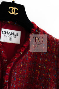 CHANEL 90A Vintage Red Wool Mohair Gold CC Button Jacket Coat 40 42 シャネル ヴィンテージ レッド ウール モヘア ゴールド ココボタン ジャケット コート 即発