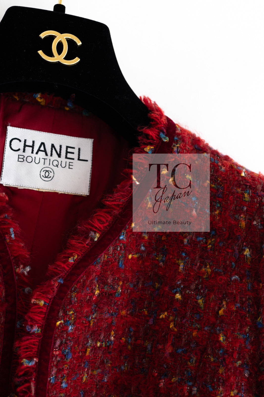 CHANEL 90A Vintage Red Wool Mohair Gold CC Button Jacket Coat 40 42 シャネル ヴィンテージ レッド ウール モヘア ゴールド ココボタン ジャケット コート 即発