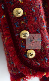 CHANEL 90A Vintage Red Wool Mohair Gold CC Button Jacket Coat 40 42 シャネル ヴィンテージ レッド ウール モヘア ゴールド ココボタン ジャケット コート 即発