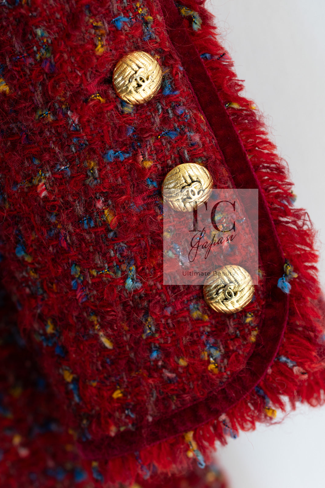CHANEL 90A Vintage Red Wool Mohair Gold CC Button Jacket Coat 40 42 シャネル ヴィンテージ レッド ウール モヘア ゴールド ココボタン ジャケット コート 即発