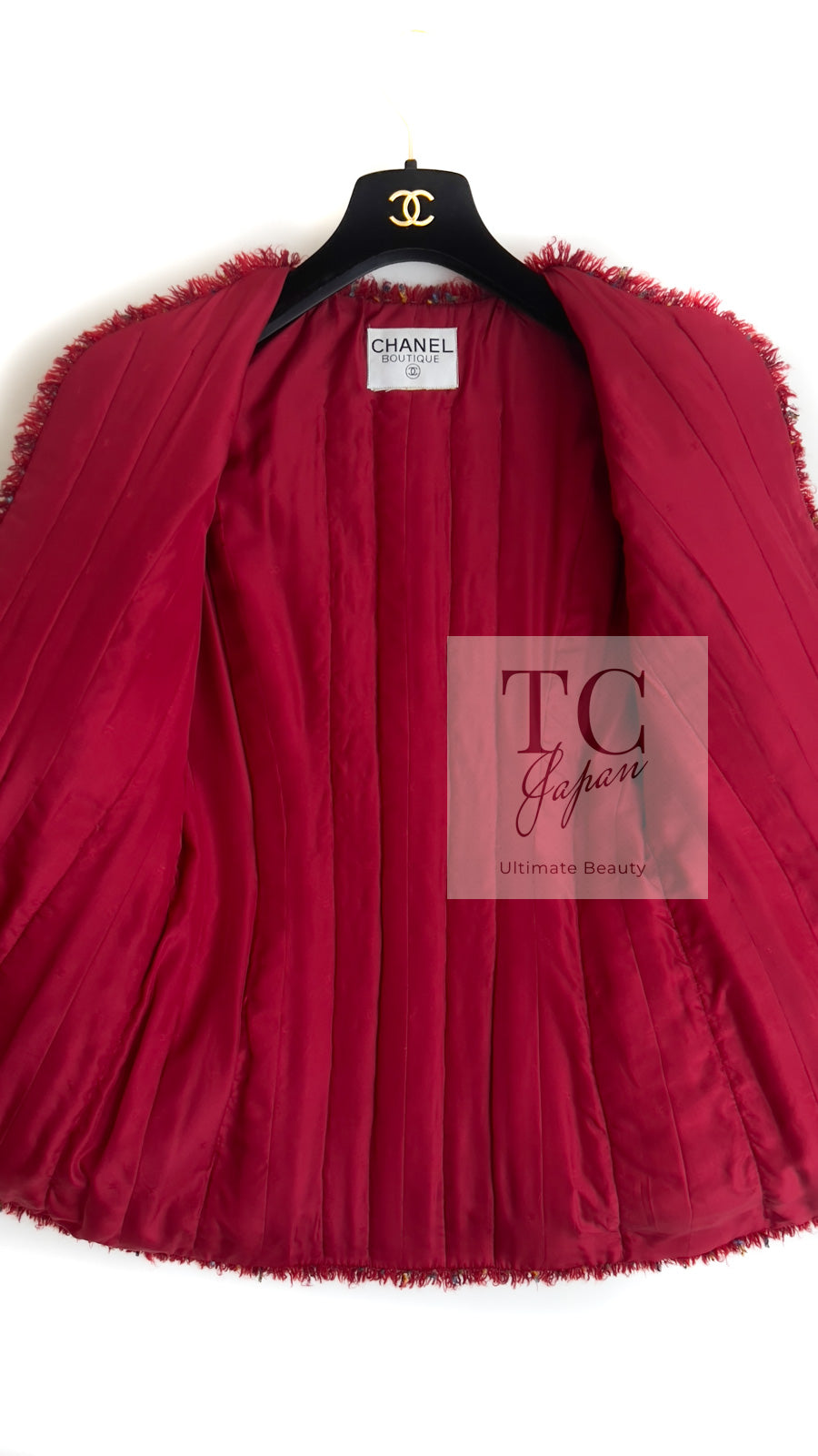 CHANEL 90A Vintage Red Wool Mohair Gold CC Button Jacket Coat 40 42 シャネル ヴィンテージ レッド ウール モヘア ゴールド ココボタン ジャケット コート 即発