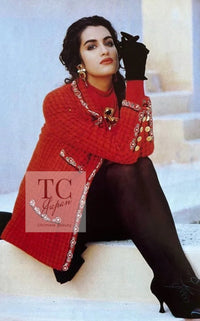 CHANEL 90A Vintage Red Wool Mohair Gold CC Button Jacket Coat 40 42 シャネル ヴィンテージ レッド ウール モヘア ゴールド ココボタン ジャケット コート 即発