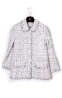 CHANEL 18S White Mix Cotton Tweed Coat Jacket 36 38 シャネル ホワイト ミックス コットン ツイード コート ジャケット 即発