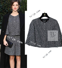 CHANEL 19PS Black Gray Silver Metallic Cropped Tweed Jacket 38 シャネル グレー シルバー メタリック クロップド ツイード ジャケット 即発