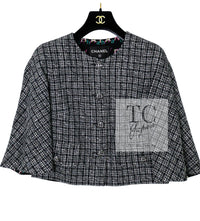 CHANEL 19PS Black Gray Silver Metallic Cropped Tweed Jacket 38 シャネル グレー シルバー メタリック クロップド ツイード ジャケット 即発
