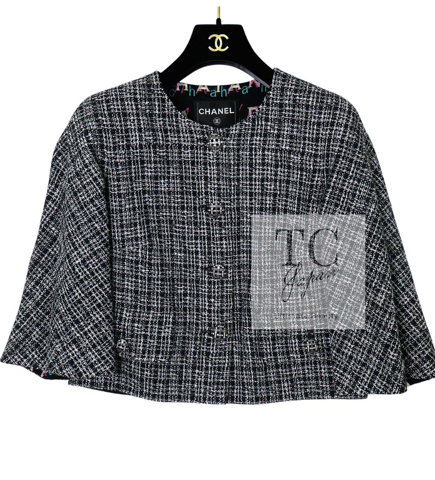 CHANEL 19PS Black Gray Silver Metallic Cropped Tweed Jacket 38 シャネル グレー シルバー メタリック クロップド ツイード ジャケット 即発