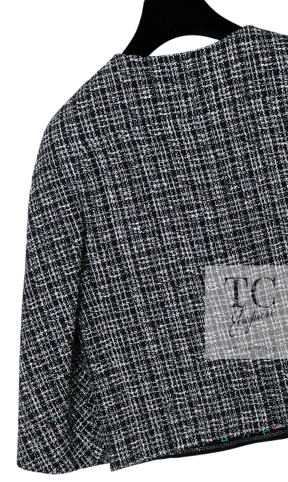 CHANEL 19PS Black Gray Silver Metallic Cropped Tweed Jacket 38 シャネル グレー シルバー メタリック クロップド ツイード ジャケット 即発