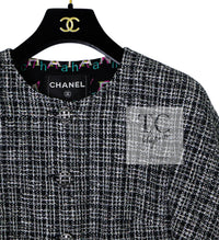 CHANEL 19PS Black Gray Silver Metallic Cropped Tweed Jacket 38 シャネル グレー シルバー メタリック クロップド ツイード ジャケット 即発