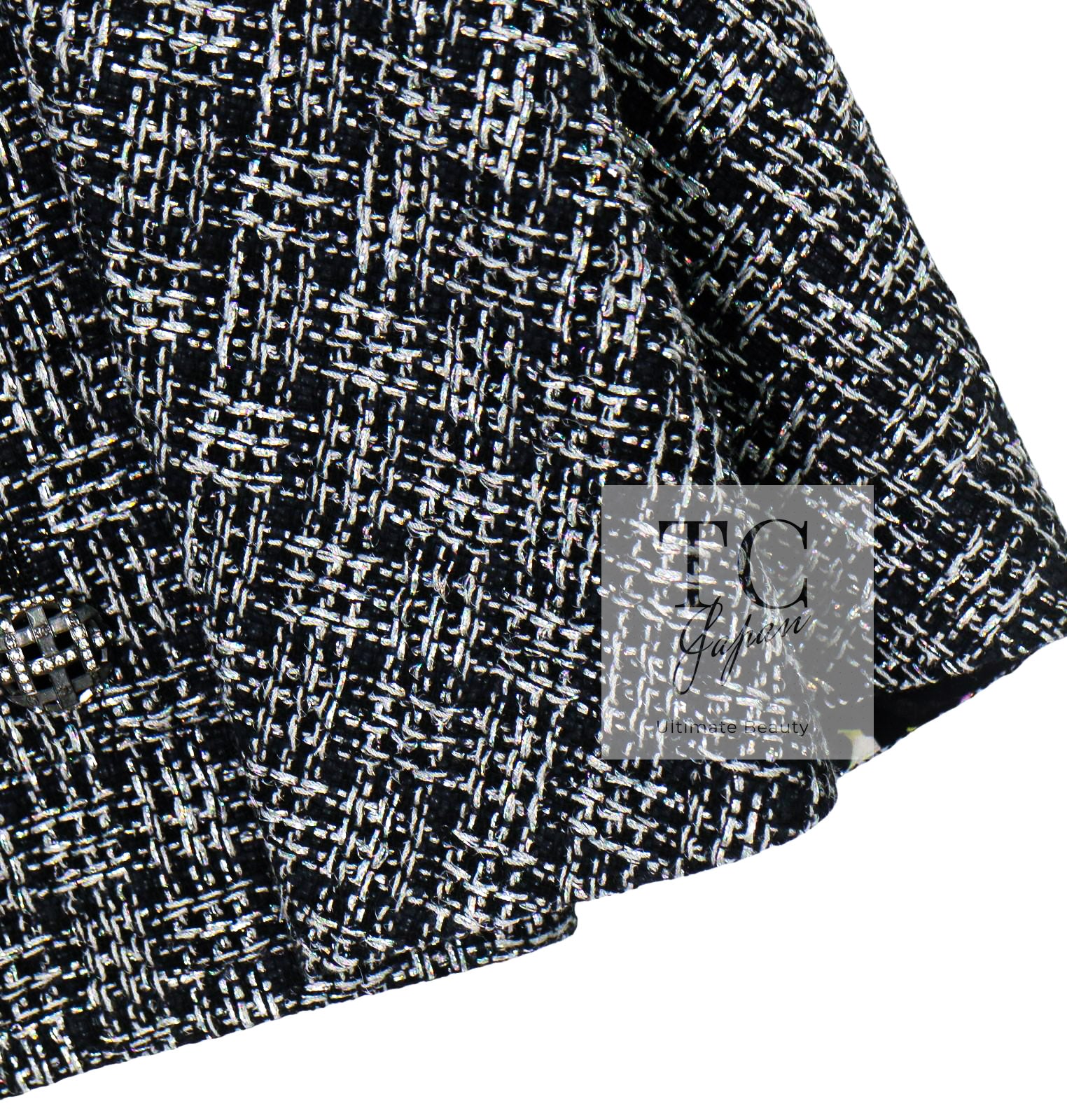 CHANEL 19PS Black Gray Silver Metallic Cropped Tweed Jacket 38 シャネル グレー シルバー メタリック クロップド ツイード ジャケット 即発