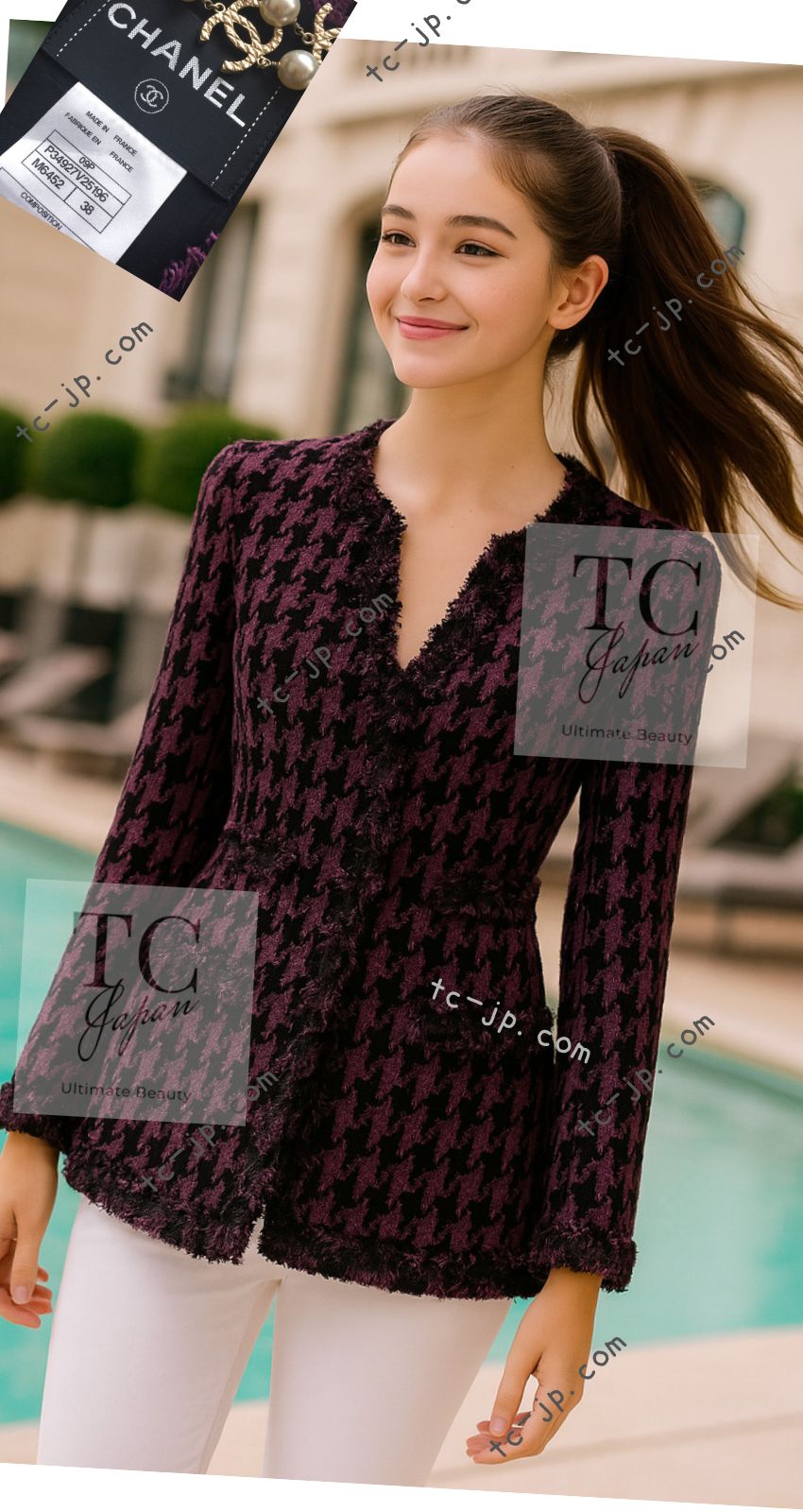 CHANEL 09S Purple Black Houndstooth Silk Tweed Jacket 38 シャネル パープル ブラック 千鳥柄 シルク ツイード ジャケット 即発