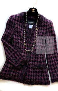CHANEL 09S Purple Black Houndstooth Silk Tweed Jacket 38 シャネル パープル ブラック 千鳥柄 シルク ツイード ジャケット 即発