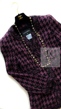 CHANEL 09S Purple Black Houndstooth Silk Tweed Jacket 38 シャネル パープル ブラック 千鳥柄 シルク ツイード ジャケット 即発