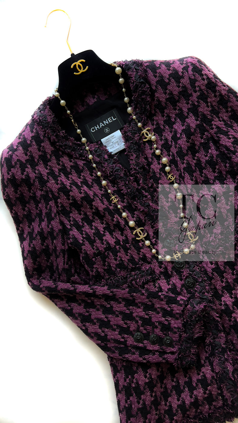 CHANEL 09S Purple Black Houndstooth Silk Tweed Jacket 38 シャネル パープル ブラック 千鳥柄 シルク ツイード ジャケット 即発
