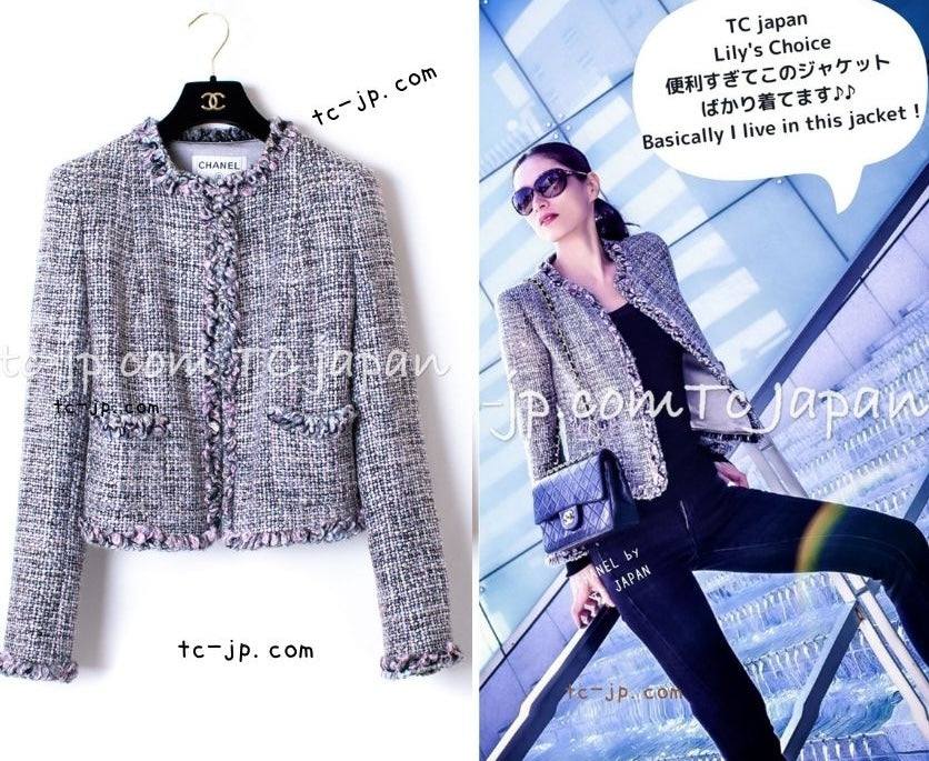 CHANEL 03A Lavender Pink Gray Multicolor Lesage Wool Tweed Jacket 34 36 シャネル ラベンダー ピンク グレー ルサージュ ツイード ジャケット 即発