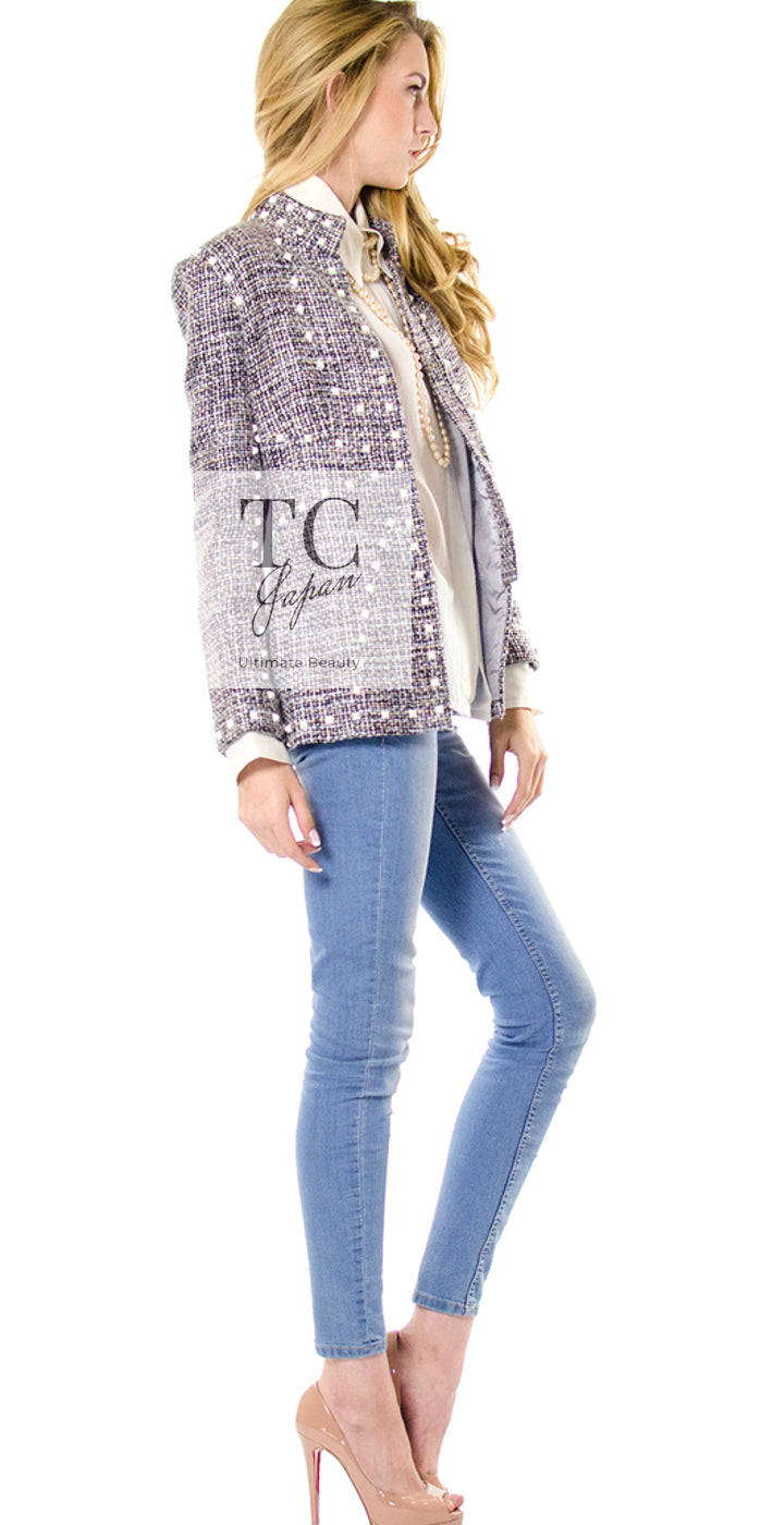 CHANEL 03A Lavender Pink Gray Multicolor Lesage Wool Tweed Jacket 34 36 シャネル ラベンダー ピンク グレー ルサージュ ツイード ジャケット 即発
