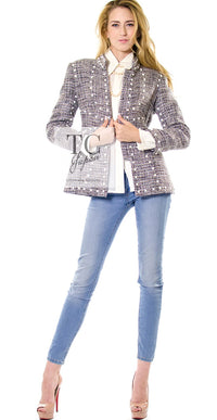 CHANEL 03A Lavender Pink Gray Multicolor Lesage Wool Tweed Jacket 34 36 シャネル ラベンダー ピンク グレー ルサージュ ツイード ジャケット 即発