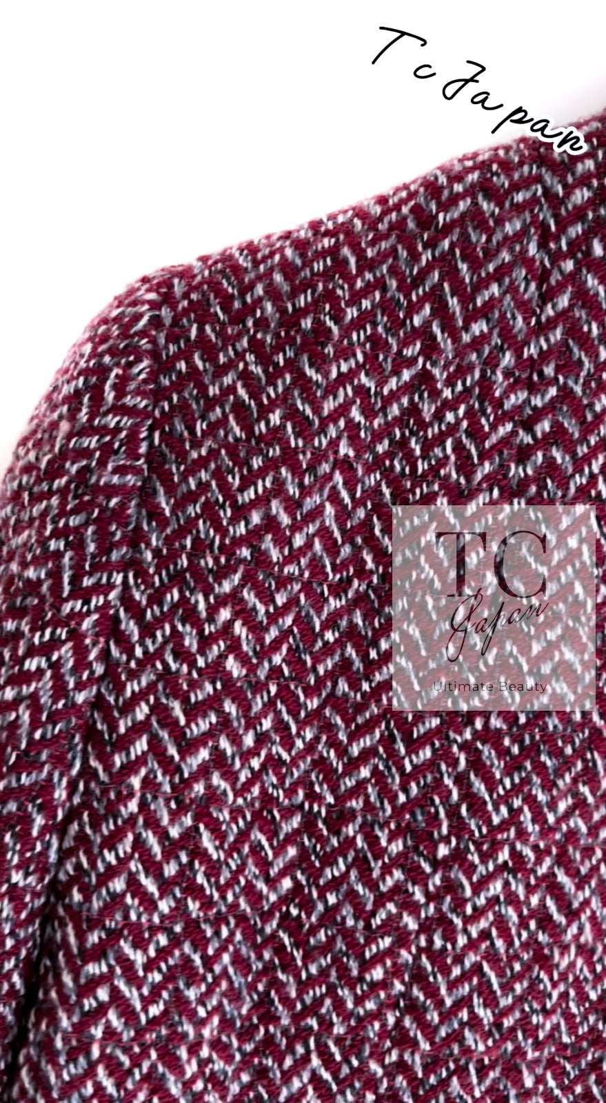 CHANEL 08A Bordeaux Wine Red Gray Wool Tweed Jacket 34 シャネル ボルドー ワイン レッド グレー ウール ツイード ジャケット 即発