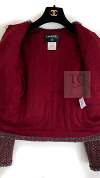 CHANEL 08A Bordeaux Wine Red Gray Wool Tweed Jacket 34 シャネル ボルドー ワイン レッド グレー ウール ツイード ジャケット 即発