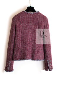 CHANEL 08A Bordeaux Wine Red Gray Wool Tweed Jacket 34 シャネル ボルドー ワイン レッド グレー ウール ツイード ジャケット 即発