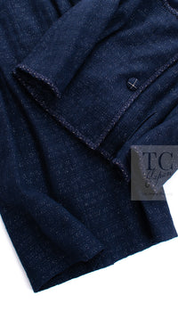 CHANEL 07A Navy Wool Braided Trim Tweed Jacket Dress Setup 42 シャネル ネイビー ウール チェーン ブレイドトリミング ツイード ジャケット ワンピース セットアップ 即発