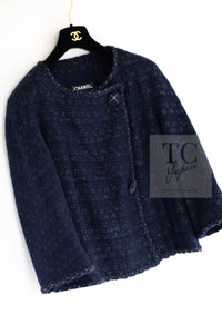 CHANEL 07A Navy Wool Braided Trim Tweed Jacket Dress Setup 42 シャネル ネイビー ウール チェーン ブレイドトリミング ツイード ジャケット ワンピース セットアップ 即発