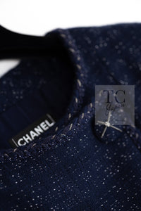 CHANEL 07A Navy Wool Braided Trim Tweed Jacket Dress Setup 42 シャネル ネイビー ウール チェーン ブレイドトリミング ツイード ジャケット ワンピース セットアップ 即発