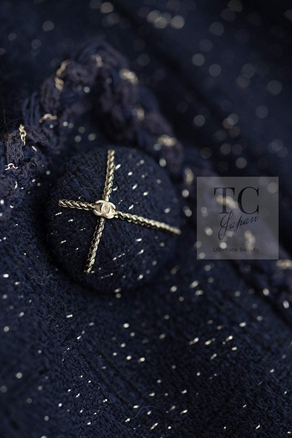 CHANEL 07A Navy Wool Braided Trim Tweed Jacket Dress Setup 42 シャネル ネイビー ウール チェーン ブレイドトリミング ツイード ジャケット ワンピース セットアップ 即発