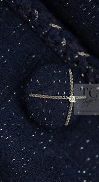 CHANEL 07A Navy Wool Braided Trim Tweed Jacket Dress Setup 42 シャネル ネイビー ウール チェーン ブレイドトリミング ツイード ジャケット ワンピース セットアップ 即発
